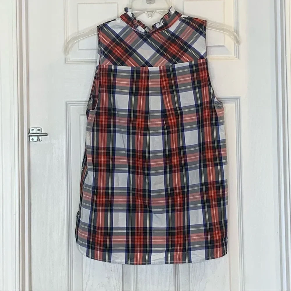 J. Crew Ruffle Plaid Sleeveless Mock Turtleneck Top Size 8